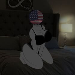 1girls bed bedroom big_breasts big_butt black_bra black_lingerie black_panties black_underwear blankets blush blushing_at_viewer countryhumans countryhumans_girl dark_room davidpe headboard in_bed lamp lingerie lingerie_bra lingerie_panties pillows solo squinted_eyes thick_thighs thighs underwear united_states_of_america_(countryhumans) wasp_waist