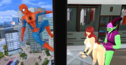 3d animated cheating cheating_wife cuckold doggy_style female green_goblin marvel marvel_comics mary_jane_watson norman_osborn ntr peter_parker pof3445 spider-man spider-man_(series) the_sims the_sims_4