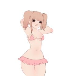 bikini cute female female_only gyaru oc original_character pale-skinned_female pale_skin pink skinny skirt slim small_breasts soft sticking_out_tongue twintails yui_chan