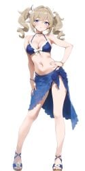 1girls 2024 ai ai_generated alternate_costume barbara_(genshin_impact) barbara_pegg belly_button bikini bikini_bottom bikini_top blonde_hair blue_bikini blue_bikini_bottom blue_bikini_top blue_eyes bra crowna77 female female_focus female_only front_view full_body genshin_impact high_resolution highres hourglass_figure hoyoverse light-skinned_female light_skin long_legs looking_at_viewer medium_breasts mihoyo navel pigtails revealing_clothes ribbon_bra ribbons sandals simple_background solo solo_female solo_focus swimsuit thong thong_bikini two_piece_swimsuit white_background young younger_female