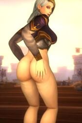 1girls 3d big_ass blonde_hair bubble_butt human human_(world_of_warcraft) jaina_proudmoore light-skinned_female light_skin multicolored_hair nude reanor solo warcraft white_hair world_of_warcraft wow