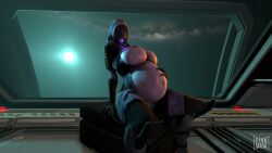 3d exposed_breasts gigantic_breasts hand_on_belly image large_breasts looking_at_viewer mass_effect partially_clothed pinkm45k pregnant pregnant_female presenting_belly purple_skin quarian sitting sitting_on_chair source_filmmaker space suit tali'zorah_nar_rayya watermark