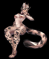 anthro blush collar coy dire_leopard female green_eyes hi_res horn kimintaq scales solo spots stripes sya_ruusa tattoo