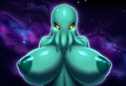 ai_generated cthulhu cthulhu_mythos deity eldritch_abomination eldritch_horror female goddess h.p._lovecraft huge_breasts literature looking_at_viewer nightmare_waifu nipples novelai nude public_domain space