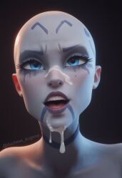 ai_generated asajj_ventress bald bald_female cum cum_on_face duchess_eugene face_closeup facial star_wars