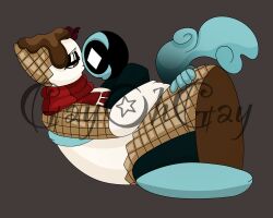 ambiguous_penetration astro_(dandy's_world) blue_body cherry chocolate cream_body dandy's_world dandys_world dandys_world_oc fluffy_tail ice_cream red_scarf striped_scarf tail waffle_cone