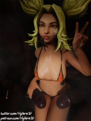 3d bikini black_penis dark-skinned_male gangbang green_hair interracial league_of_legends league_of_legends:_wild_rift nythra3d size_difference smaller_female smiling_at_viewer zeri_(league_of_legends)