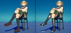 blonde_hair chair clothed cum cum_on_socks cum_version feet_fetish foot_fetish foot_fetish_with_legwear fortnite fortnite:_battle_royale himiko_toga my_hero_academia no_cum panties_visible_through_clothing shoes sitting_down skirt sock_fetish socks thighs toga_himiko upskirt yellow_eyes