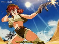 1girls action_pose angry animated bare_midriff big_breasts bluethebone breasts brown_hair covered_nipples crop_top erect_nipples female female_focus female_only fio_germi glasses gloves gun large_ass large_breasts metal_slug military military_hat military_jacket navel nipple_bulge no_sound outdoors pokies ponytail pose posing retro_artstyle shooting short_shorts shorter_than_10_seconds shorter_than_30_seconds shorts snk solo tagme tank_top thighhighs video