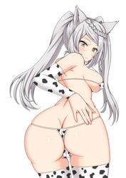 ass big_ass cow_bikini cow_print fraux granblue_fantasy hand_on_ass large_ass leggings looking_at_viewer looking_back micro_bikini presenting presenting_hindquarters smile suzuka_iz suzukaze_izu wolf_girl yakuryo year_of_the_ox