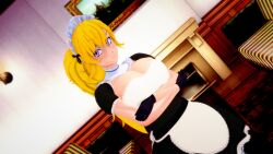 1girls 3d arms_under_breasts blonde_female blonde_hair cleavage clothed_female indrick_[artist] maid maid_apron maid_headdress maid_outfit maid_uniform ponytail purple_eyes rwby solo_female yang_xiao_long