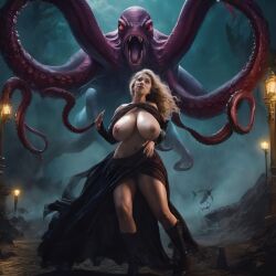 ai_generated alphatentacle areola areolae aroused blonde_hair busty captured defeated female forced hair huge_breasts human insertion interspecies massive_breasts nipples nude nude_female original_character squeezing tentacle tentacle_rape tentacle_sex uncensored