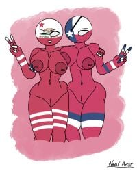 areolae ass big_areola big_ass big_breasts big_nipples breast_grab breast_press breasts california_(countryhumans) closed_eyes countryhumans countryhumans_girl erect_nipples eyebrows eyepatch female female_only genitals grabbing_breasts hi_res highres humanoid large_areolae large_ass large_breasts looking_at_viewer naval_artist_(artist) nipples nude nude_female one_eye_closed open_mouth peace_sign pussy smile statehumans statehumans_girl teeth texas_(statehumans) vagina