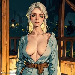 ai_generated breasts ciri female green_eyes kimono light-skinned_female looking_at_viewer remicorner scar solo the_witcher_(series) the_witcher_3:_wild_hunt white_hair