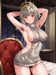 1girl 1girls ai_generated armchair armpit armpits bed black_underwear cameltoe crown fire_emblem fire_emblem_heroes hairy_armpits looking_at_viewer partially_clothed red_eyes shiroppo sideboob silver_hair solo solo_female solo_focus veronica_(fire_emblem) veronica_(princess_rising)_(fire_emblem) virgin_killer_sweater