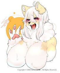 anthro busty female furry huge_breasts open_mouth pink_eyes portrait sirn solo white_background white_hair