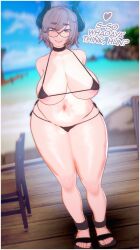 3d beach big_ass big_breasts bikini dr.v(the_slayer) grey_hair horns the_slayer thick_thighs voluptuous_female