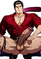 ai_generated aonoshishi balls bara big_balls big_penis erection kiryu_kazuma male male_nipples male_only manly mature_male muscular_male nipples penis ryuu_ga_gotoku sega yakuza_(series)