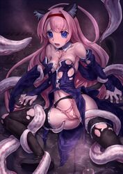 1girls 2012 animal_ears blue_eyes blush maidensnow_no_youkai_dai-makyou musen-shiki_sanhankikan open_mouth original_character pink_hair spread_legs tagme tentacle tentacle_rape torn_clothes