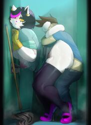 2024 anthro anthro_penetrated areola ass big_areola big_breasts big_butt big_nipples black_hair breasts catti_(deltarune) clothed clothing deltarune domestic_cat duo ear_piercing ear_ring felid feline felis female female_penetrated footwear from_behind fur hair hi_res high_heels huge_areola huge_breasts huge_butt huge_nipples human human_on_anthro human_penetrating human_penetrating_anthro interspecies larger_female larger_penetrated light-skinned_male male male/female male_penetrating male_penetrating_female mammal mdthetest multicolored_hair nipples partially_clothed penetration penile penile_penetration piercing purple_hair ring_piercing sex size_difference small_dom_big_sub smaller_male standing_sex two_tone_hair undertale_(series) white_body white_fur yellow_eyes