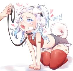 barking collar crydiaa dog_ears drooling femboy heart-shaped_pupils indie_virtual_youtuber leash on_all_fours petplay puppy puppyplay taigaxholic tail virtual_youtuber white_hair