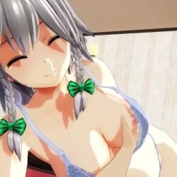1boy 1girls 3d animated big_breasts blue_hair bra breast_grab breasts busty cleavage close-up closed_eyes female grey_hair groping happy izayoi_sakuya large_breasts legs looking_pleasured lying male mofumoko5 navel no_sound on_side pov pov_hands sakuya_izayoi short_hair smile tagme thighs thong toned touhou underwear video