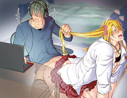 2boys abs ahe_gao ambush_(trap) anal anal_sex bara bent_over big_ass blonde_hair blush bottomless bubble_butt crossdressing crying disinterested_sex distracted distracted_sex drooling earrings erect_nipples faceless_male femboy friends gamer gaming gay gaymer hair_grab hair_pull head headset long_hair looking_pleasured makishima_reiji male/male male_only miniskirt muscular muscular_femboy muscular_male nipples_visible_through_clothing notebook partially_clothed pecs plaid_skirt pleated_skirt puffy_nipples school_uniform sissy skirt_lift thick_ass tongue_out twintails yaoi yarimesu