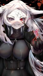 dya_rikku_(vtuber) face_markings female fox_ears red_eyes skin_tight virtual_youtuber vyugen white_hair