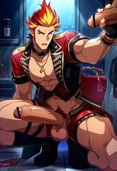 ai_generated akai_suzaku aonoshishi balls bara big_balls big_penis erection handjob idolmaster idolmaster_side-m male male_nipples male_only masturbation muscular_male nipples penis