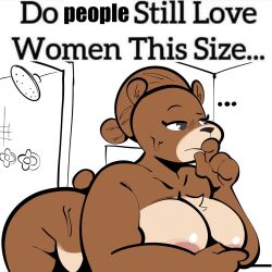 1girls anthro bear do_men_still_love_women_this_size electricplasmid english_text female furry gabbah meme meme_caption petunia_(gabbah) samoyena tagme