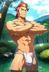 ai_generated akai_suzaku aonoshishi bara big_bulge bulge fundoshi idolmaster idolmaster_side-m male male_only muscular_male penis_outline wet