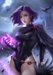 1girls blondynkitezgraja dc dc_comics female flowing_hair looking_at_viewer purple_hair rachel_roth raven_(dc) straight_hair teen_titans