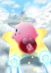 2025 alien balls blue_eyes blush cloud digital_media_(artwork) erection feet feet_cupped_balls floating_island flying genitals hi_res island kirby kirby_(series) kirby_air_ride kirby_air_riders male male_only nintendo not_furry nude open_mouth penis pink_body sky smeargle20 solo star vehicle waddling_head warp_star warp_star_(air_ride_machine)