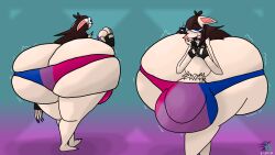 anthro ass barefoot belly big_belly big_bulge big_butt bisexual_pride_colors black_clothing black_jacket black_jacket_vest black_topwear black_vest bottom_heavy brown_hair bulge canid canine canis chihuahua clothing collar crotch_tuft domestic_dog feet femboy fur gaminggranny hair hi_res huge_bulge huge_butt hyper hyper_bulge hyper_butt jacket jacket_vest lgbt_pride lgbt_pride_month looking_at_viewer male mammal pride_color_clothing pride_colors rear_view smile smiling_at_viewer smirk smirking_at_viewer solo tan_body tan_fur thong topwear toy_dog tuft underwear vest wilbert_(gaminggranny)