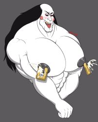 balding blush breastmilk breasts gluttonwolf horror jigsaw_(saw) male male_boobs male_breastfeeding male_breasts male_only nipple_piercing simple_background simple_coloring solo_male tagme tongue_out white_skin