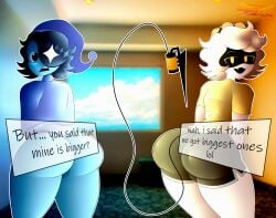 2025 2boys astro_(dandy's_world) big_ass big_butt blush boys crossover dandy's_world dialog dialogue dialogue_box femboy femboy_only glitch_productions gradient_background liminal_spaces male male_only murder_drones n_(murder_drones) nyrezu thicc thick_thighs yellow_eyes