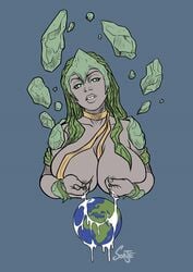 1girls 2d areolae breast_squeeze cetrion collar crown crystals earth giantess glowing_eyes goddess green_eyes green_hair huge_breasts lactation leaves lips milk mortal_kombat mortal_kombat_11 nipples plant_hair purple_skin sash sorje