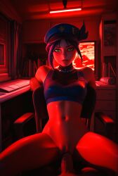 1boy 1girls 3d 3d_(artwork) bedroom bottomless female fortnite green_eyes hat helsie_(fortnite) huntress_helsie_(fortnite) male male/female open_legs penetration penis police_uniform pussy red_light sex small_breasts thighs vaginal_penetration vaginal_sex