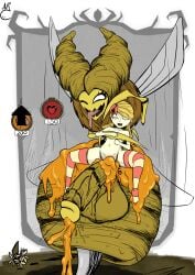 1futa 1girls 2d 2d_(artwork) 2d_artwork after_sex after_vaginal balls bee bee_queen_(don't_starve) bee_sting bee_wings blonde_hair breasts cock cum_drip cum_in_pussy cum_inside cumshot don't_starve don't_starve_(series) eyeless eyeless_female female futanari honey hugging_another hugging_from_behind insects intersex klei_entertainment long_hair monster monster_girl nekojaanai nipples pale_skin penis pussy rape raped_by_monster simple_background simple_shading small_breasts striped_legwear thigh_highs thighhighs vaginal_penetration vaginal_sex veiny veiny_cock veiny_penis wendy_carter white_eyes wings
