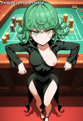 1girls ai_generated angry_expression anime anime_style breasts esper female floating glowing_eyes green_eyes green_hair naked naostudio no_sex one-punch_man petite psychic short_hair small_breasts solo tatsumaki tight_clothing