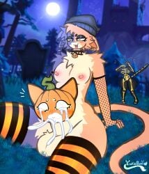 absurd_res anthro balls blush bodily_fluids breasts calico_cat choker clothing cum cum_drip cum_in_mouth cum_inside cum_on_face detachable_head digital_media_(artwork) domestic_cat dripping duo ejaculation epic_games erection eroticbuni felid feline felis female female/female fishnet_clothing food for_a_head fortnite fruit fur futanari genital_fluids genitals grass gynomorph halloween headless hi_res holidays intersex intersex/female jack-o'-lantern jewelry legwear mammal meow_skulls necklace nipples nude object_head open_mouth outside penetration penis plant pumpkin pumpkin_head pumpkin_masturbation shocked sky smile spice_(fortnite) spitting_cum stockings tail text thick_thighs tongue tongue_out