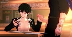 2boys big_cock black_hair blade_(honkai:_star_rail) bored bored_expression classroom dan_heng desk doridoriko earrings gay glasses handjob holding_phone honkai:_star_rail hoyoverse looking_at_phone male male/male male_only muscular_male nipples noye7777 pecs penis rolling_eyes scoff shirt_open sigh sitting sound stroking_penis tagme tall_male uninterested video watch yaoi