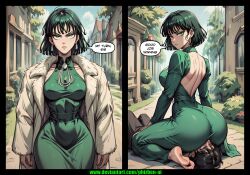 ai_art ai_generated big_ass caption dialogue dominant_female facesitting fubuki_(one-punch_man) huge_ass male one-punch_man phizben sitting_on_face sitting_on_person story submissive_male word_balloon