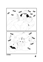 2boys astral_seven belly_bulge big_penis borrowed_character bottomless clenched_teeth closed_eyes comic comic_page erection femboy frame gay hung_bottom hung_trap line_art monochrome panels penis pineapple_(gats) pizza_thot sex size_difference stomach_bulge trap veiny_penis yaoi