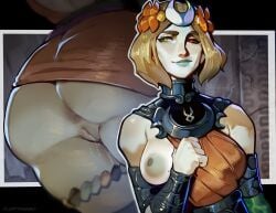 1girls ass blonde_female blonde_hair breasts exposed_breasts exposed_nipples exposed_pussy female fluffydango hades_(game) hades_2 heterochromia melinoe_(hades) nipple_slip pale-skinned_female pale_skin pussy shaved_pussy tagme teasing teasing_viewer undressing