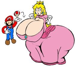 1boy 1girls alternate_version_available breast_expansion breast_growth breast_growth_(enlargement) breasts exaggerated_anatomy exaggerated_proportions expansion female hyper hyper_ass hyper_breasts hyper_butt hyper_hips hyper_thighs male mario mario_(series) mario_bros mushroom nintendo no_shading princess princess_peach scarmentor super_mario_bros. super_mushroom white_background xxturkiaxx