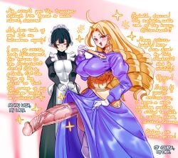 1futa 1girls ahoge big_balls big_breasts black_dress bonnet breasts corset covered_nipples dress dress_lift drill_hair english_text erect_penis erection erection_under_clothes female folding_fan futanari gigantic_penis gloves gold_collar huge_ahoge huge_balls huge_cock hyper_penis impossible_clothes large_breasts lifted_by_another lifting lifting_person lifting_skirt long_dress maid maid_outfit master_and_servant ojou-sama_pose panzermeido penis pink_penis presenting presenting_cock presenting_dick presenting_penis quad_drills red_eyes secunduspublius skirt_lift skirt_lifted_by_another solo_focus text veiny_penis very_long_hair wall_of_text white_gloves