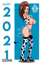 2021 bell_collar brown_hair colored cow_ears cow_girl cow_print cow_print_gloves cow_print_thighhighs cow_tail cowgirl curvy falcon-creative fatal_fury femsub happy_new_year hazel_eyes headband high_heels hucow huge_breasts king_of_fighters line_art long_hair looking_at_viewer mai_shiranui new_year slave slave_collar smile snk submissive_female tagme topless voluptuous year_of_the_ox