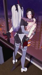 1futa 1girls 3d against_glass against_window black_hair black_hair_female breasts female horns indrick_[artist] kim_(arrancon_grimmed) long_hair long_hair_female monster monster_futa monster_on_female penetration ruby_rose rwby sex tail white_hair white_hair_female