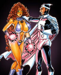 1boy 1girls alien alien_girl arthur_light belly belly_button big_breasts breasts busty cleavage dc dc_comics dr_light female green_eyes hourglass_figure huge_breasts human humanoid justice_league koriand'r large_breasts light-skinned_male light_skin lips lipstick long_hair male mature mature_female mature_male no_bra orange_body orange_skin rapist rapist_official red_hair red_lips red_lipstick starfire stomach straight superheroine superposer tamaranean teen_titans voluptuous white_body